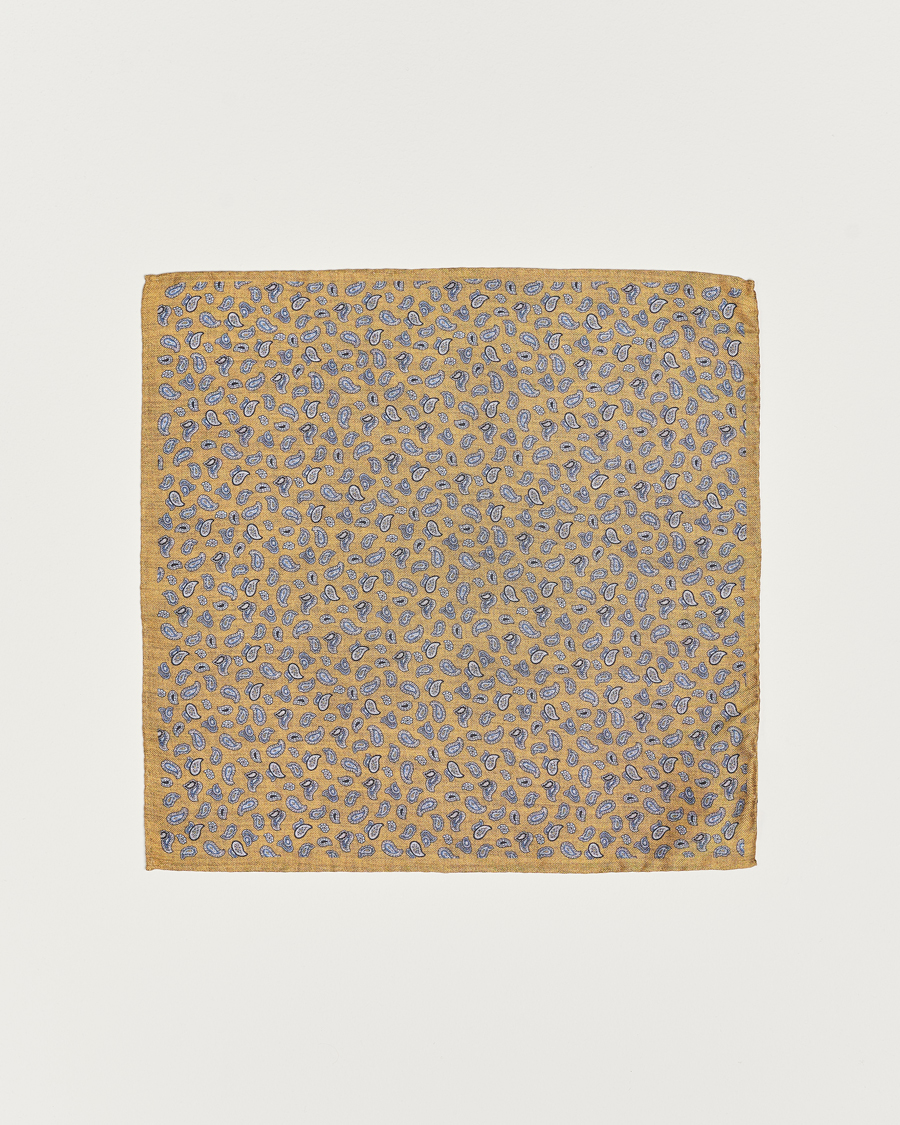 Herre | Amanda Christensen Silk Oxford Printed Paisley Pocket Square Yellow | Amanda Christensen | Silk Oxford Printed Paisley Pocket Square Yellow