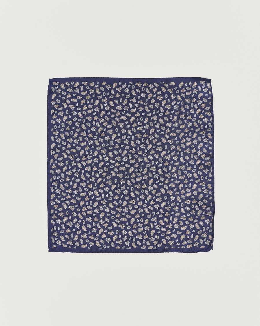 Herre | Amanda Christensen Silk Oxford Printed Paisley Pocket Square Navy | Amanda Christensen | Silk Oxford Printed Paisley Pocket Square Navy