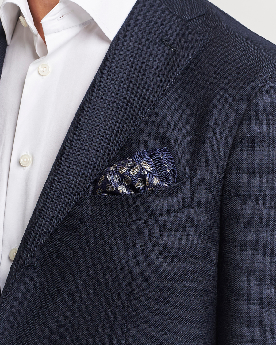 Herre |  | Amanda Christensen | Silk Oxford Printed Paisley Pocket Square Navy