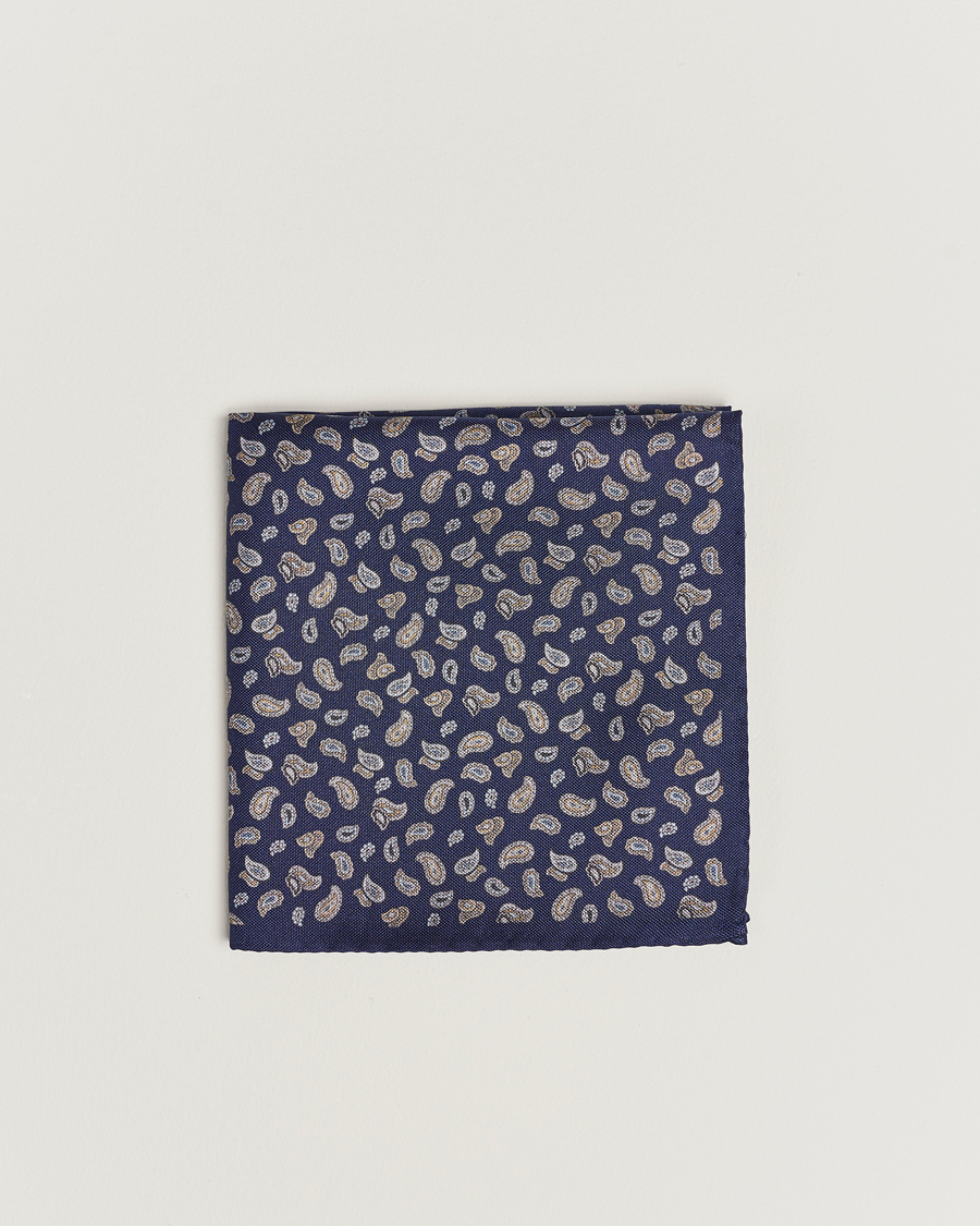 Herre | Amanda Christensen Silk Oxford Printed Paisley Pocket Square Navy | Amanda Christensen | Silk Oxford Printed Paisley Pocket Square Navy