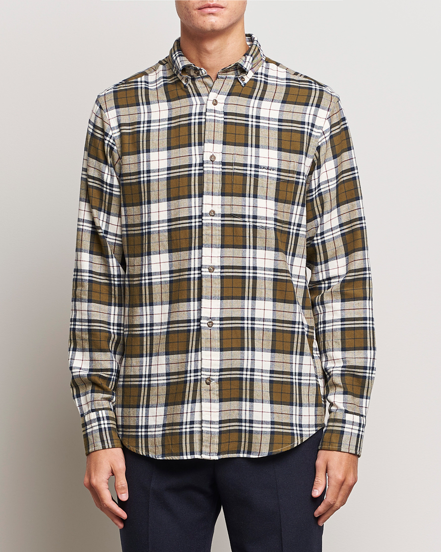 Herre | Skjorter | GANT | Regular Fit Flannel Checked Shirt Dark Cactus