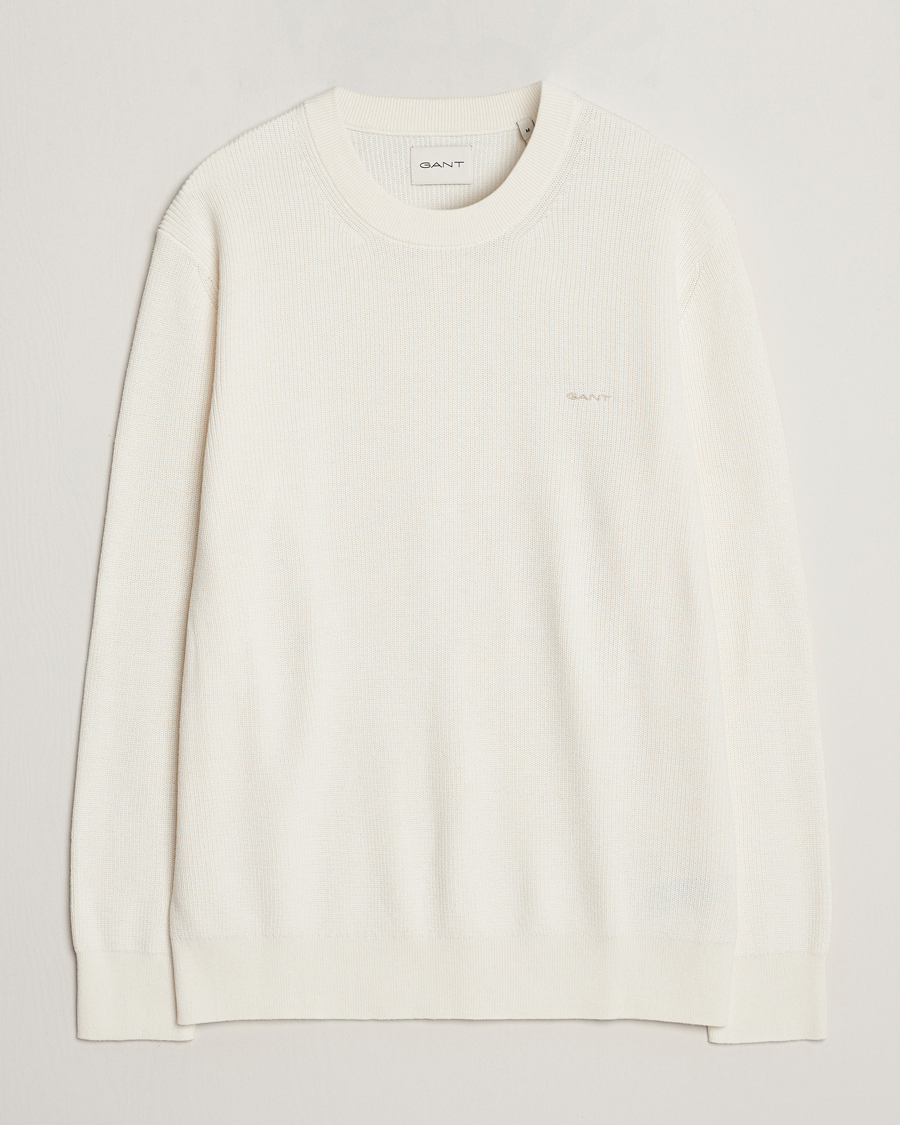 Herre | Trøjer | GANT | Cotton/Wool Rib Knitted Crew Neck Cream