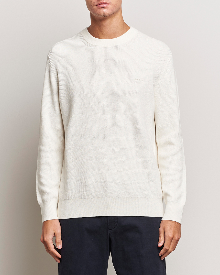Herre |  | GANT | Cotton/Wool Rib Knitted Crew Neck Cream