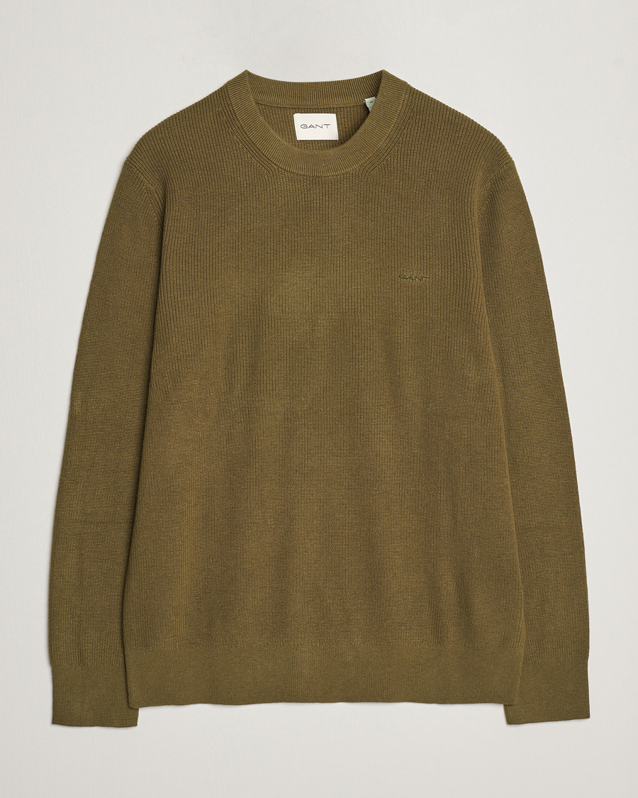 Herre | Trøjer | GANT | Cotton/Wool Rib Knitted Crew Neck Dark Cactus