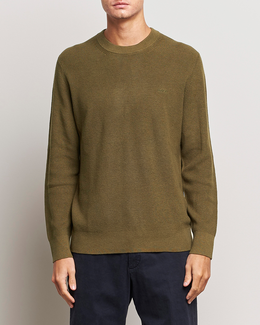 Herre | Trøjer | GANT | Cotton/Wool Rib Knitted Crew Neck Dark Cactus