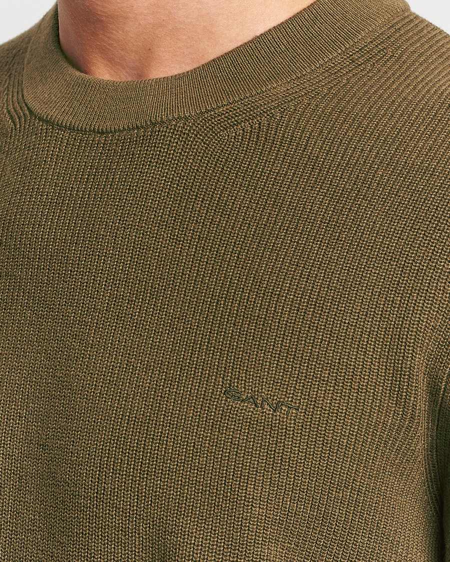 Herre | Trøjer | GANT | Cotton/Wool Rib Knitted Crew Neck Dark Cactus