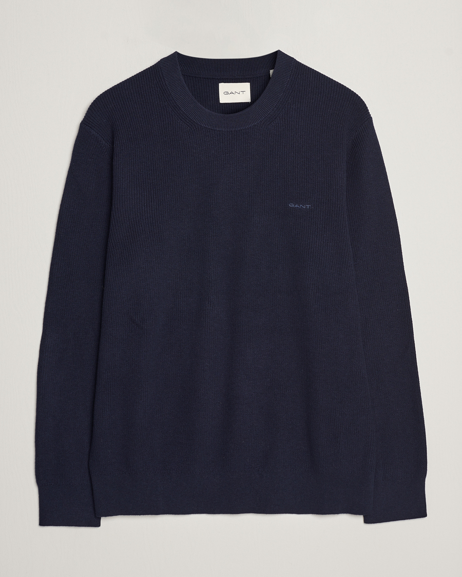 Herre | Trøjer | GANT | Cotton/Wool Rib Knitted Crew Neck Evening Blue