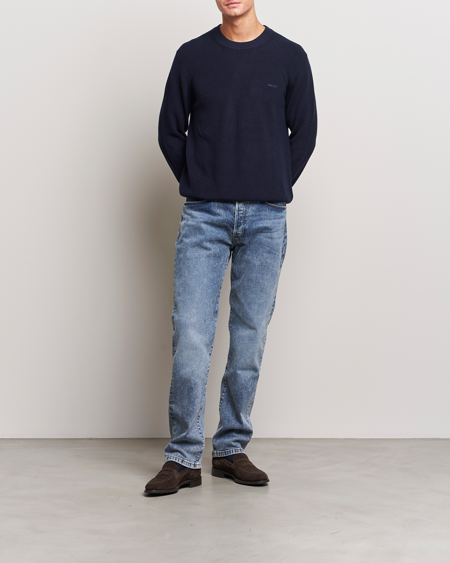 Herre | Trøjer | GANT | Cotton/Wool Rib Knitted Crew Neck Evening Blue