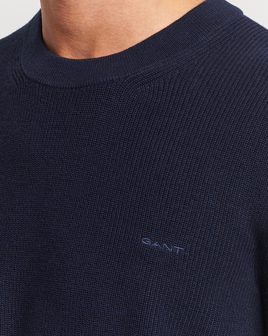 Herre | Trøjer | GANT | Cotton/Wool Rib Knitted Crew Neck Evening Blue