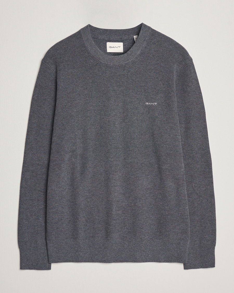 Herre | Trøjer | GANT | Cotton/Wool Rib Knitted Crew Neck Antrachite Melange