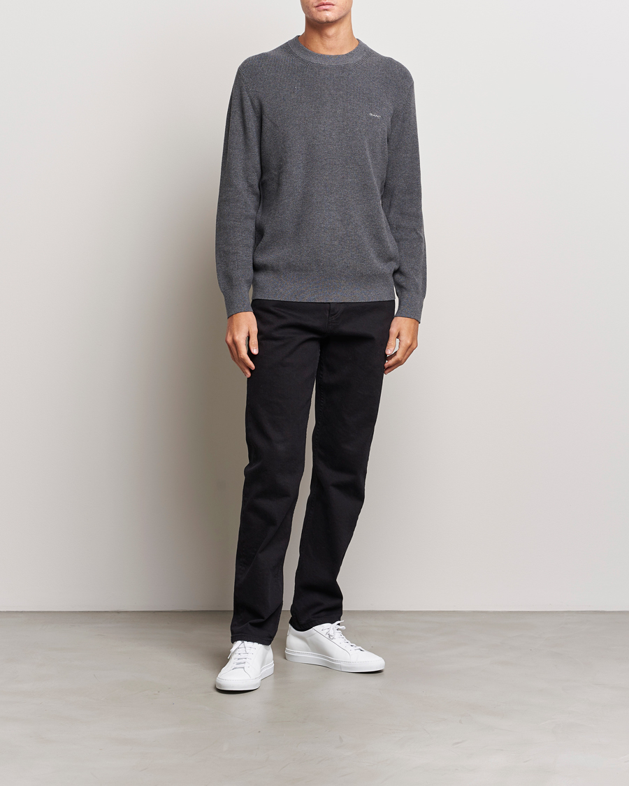 Herre | Trøjer | GANT | Cotton/Wool Rib Knitted Crew Neck Antrachite Melange