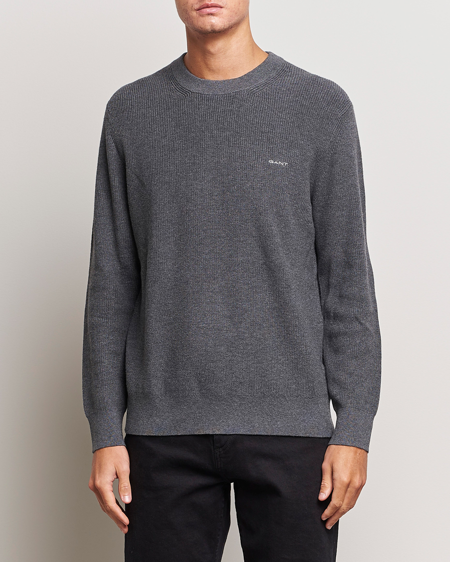 Herre | Trøjer | GANT | Cotton/Wool Rib Knitted Crew Neck Antrachite Melange