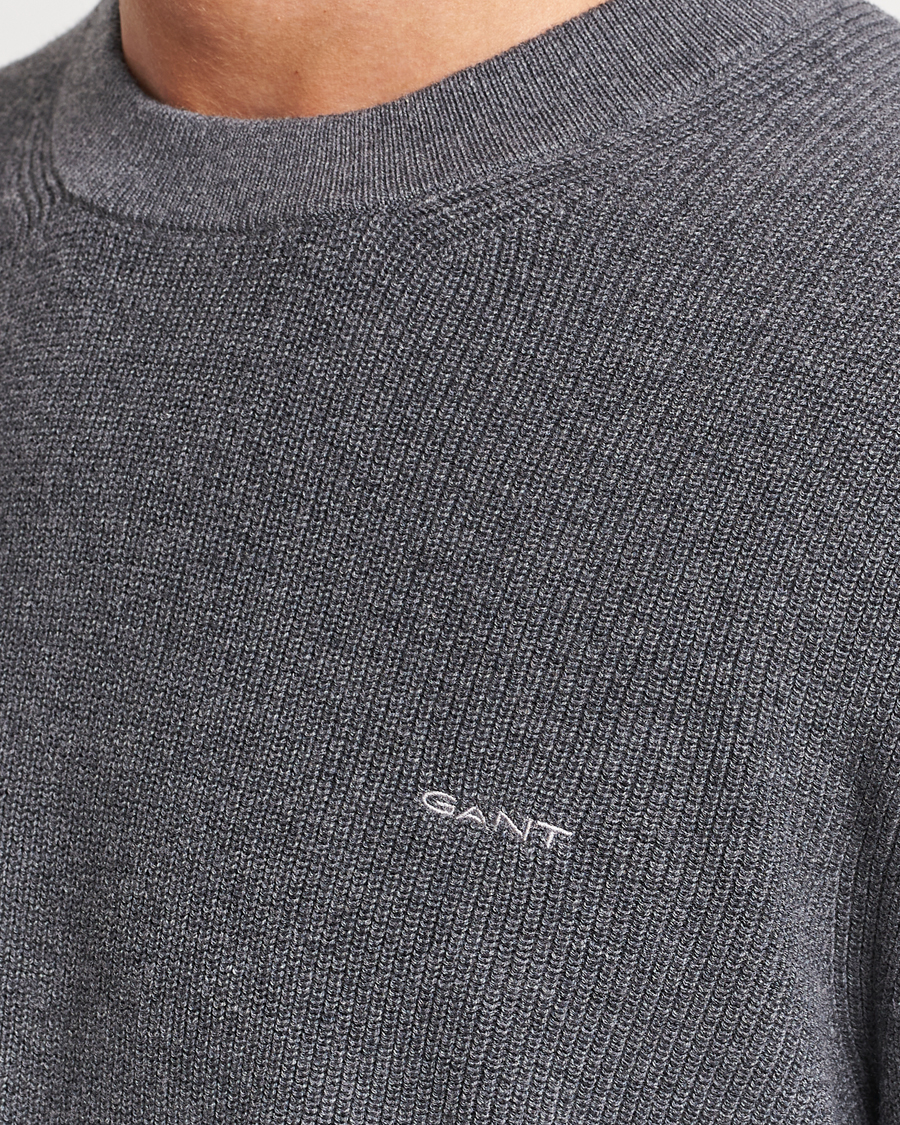Herre | Trøjer | GANT | Cotton/Wool Rib Knitted Crew Neck Antrachite Melange