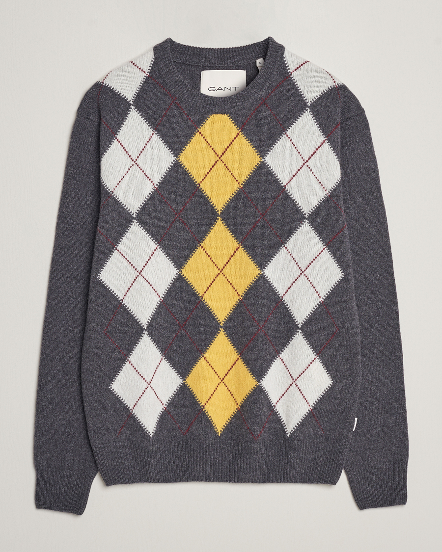 Herre | Trøjer | GANT | Lambswool Argyle Crew Neck Sweater Charcoal Melange