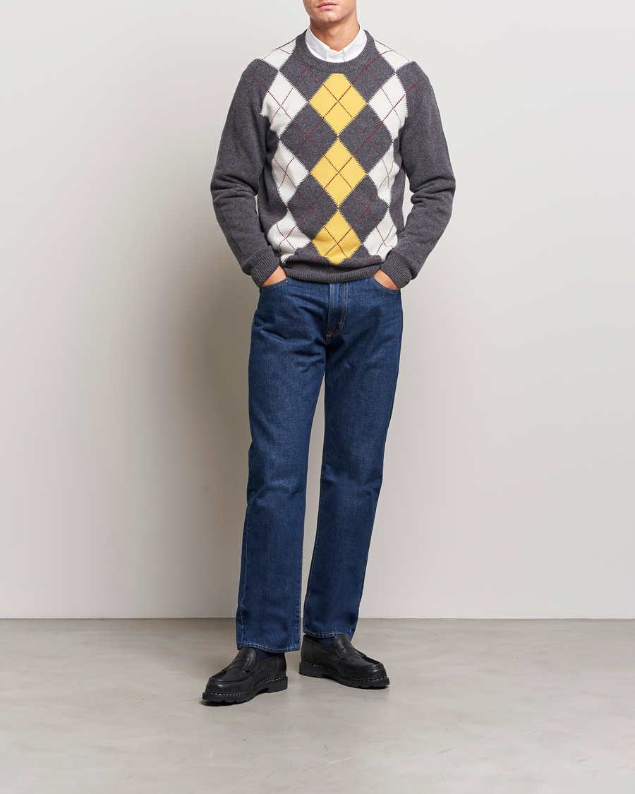Herre | Trøjer | GANT | Lambswool Argyle Crew Neck Sweater Charcoal Melange