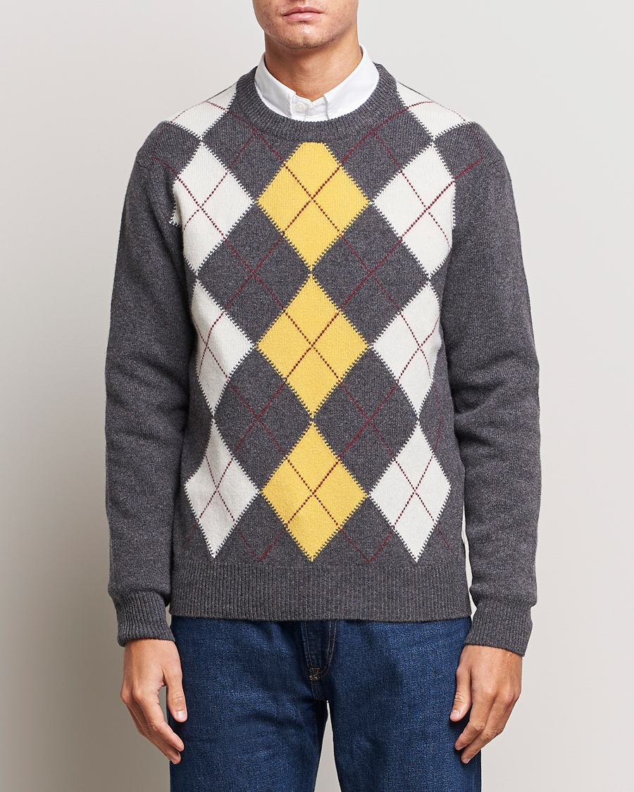 Herre | Trøjer | GANT | Lambswool Argyle Crew Neck Sweater Charcoal Melange