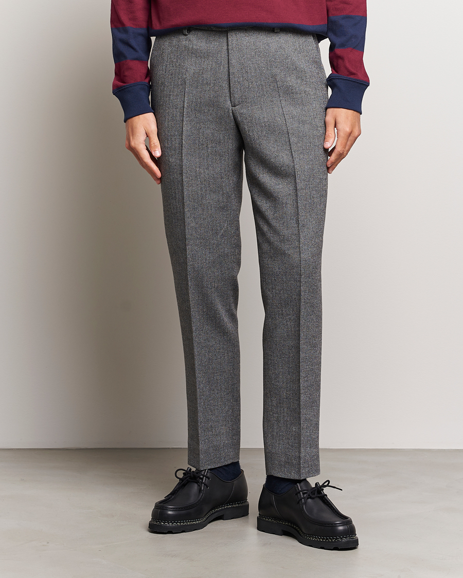 Herre | Bukser | Gant | Tapered Herringbone Wool Pants Black