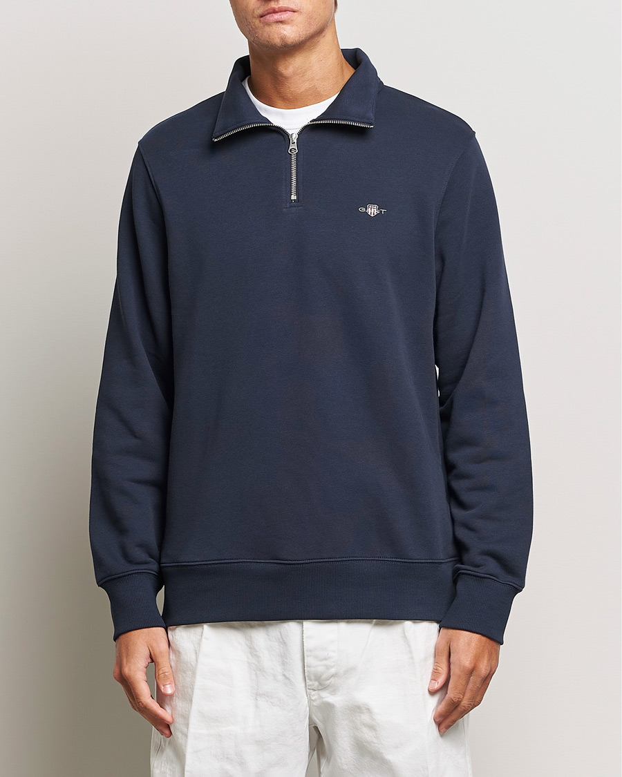 Herre | Trøjer | GANT | Original Shield Half Zip Sweater Evening Blue