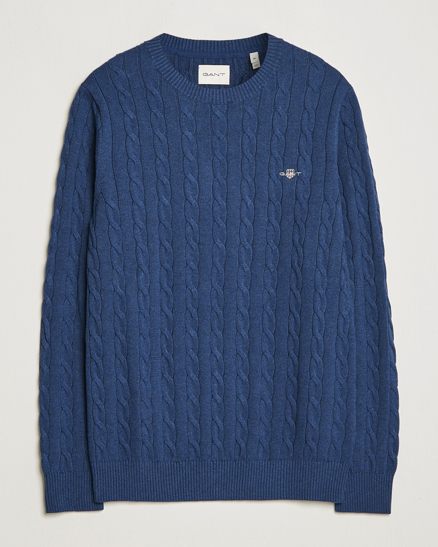 Herre | Trøjer | GANT | Cotton Cable Crew Neck Pullover Marine Melange