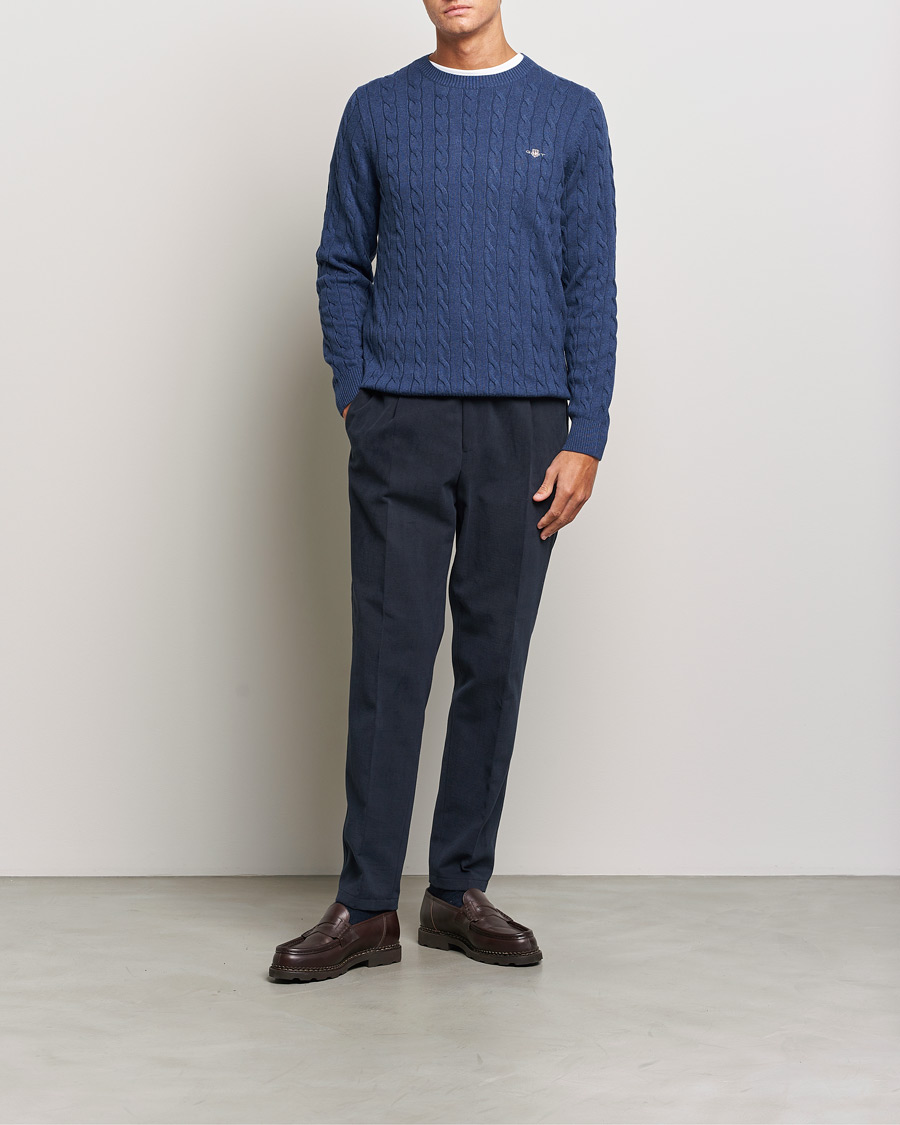 Herre | Trøjer | GANT | Cotton Cable Crew Neck Pullover Marine Melange
