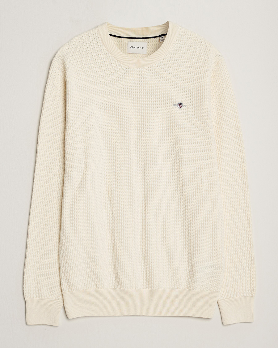 Herre | Trøjer | GANT | Cotton Micro Textured Crew Neck Cream