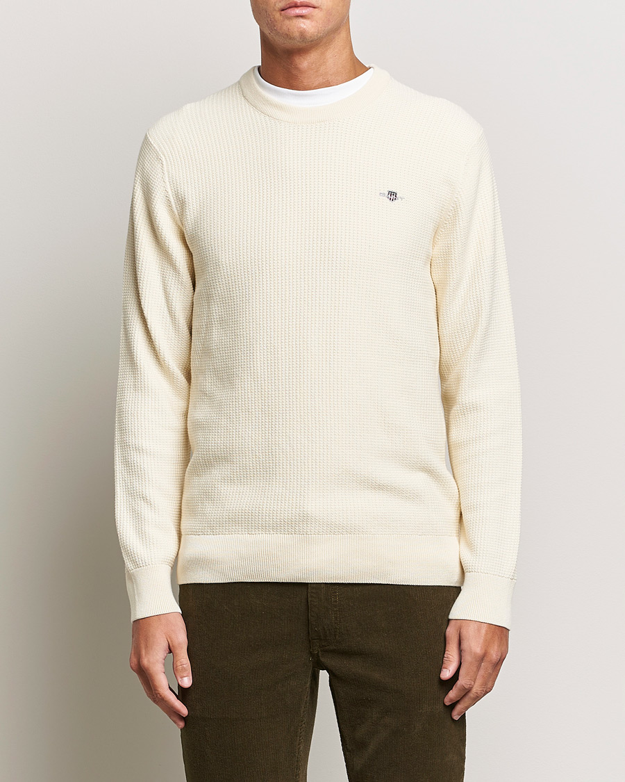 Herre | Trøjer | GANT | Cotton Micro Textured Crew Neck Cream