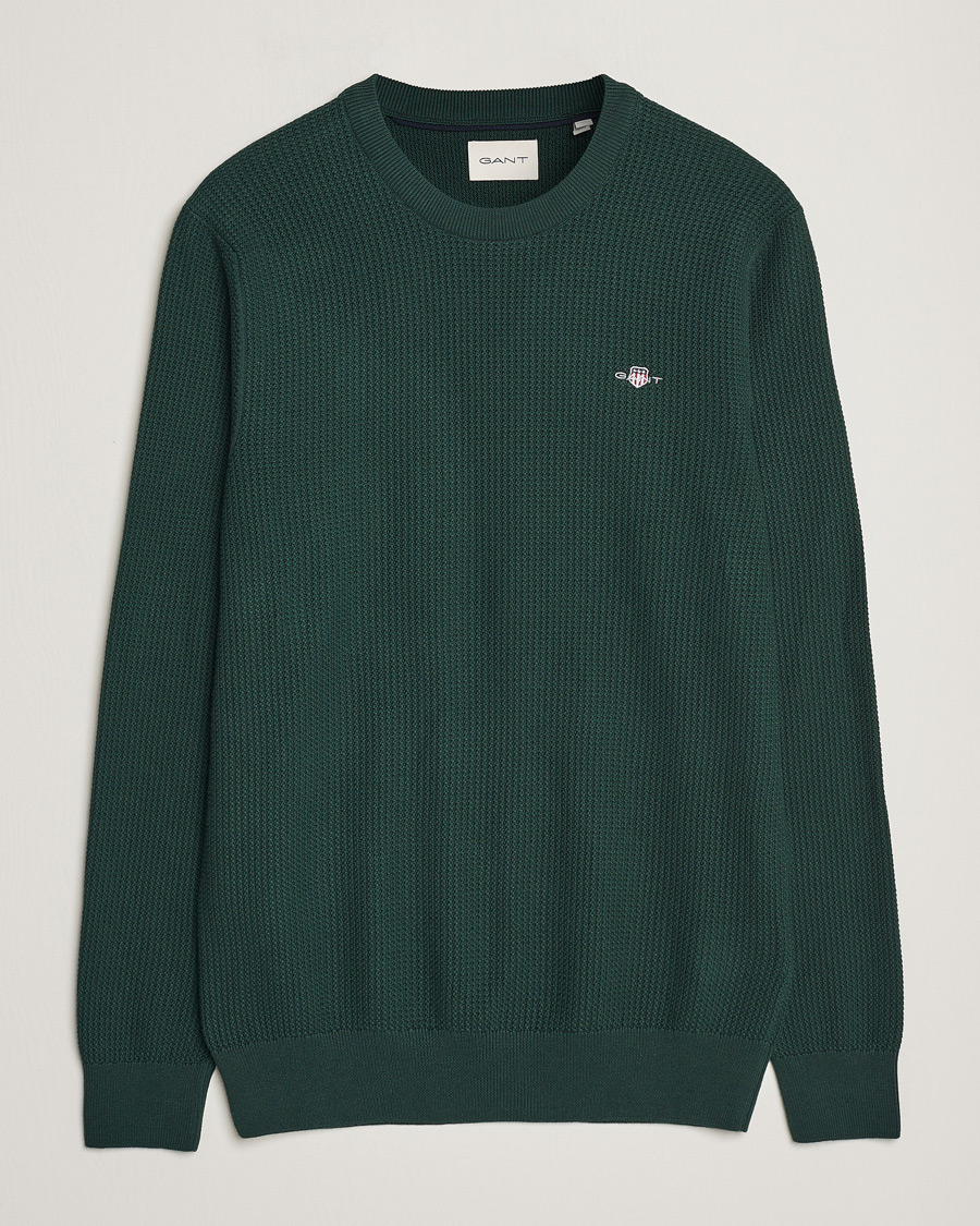 Herre | Trøjer | GANT | Cotton Micro Textured Crew Neck Tartan Green