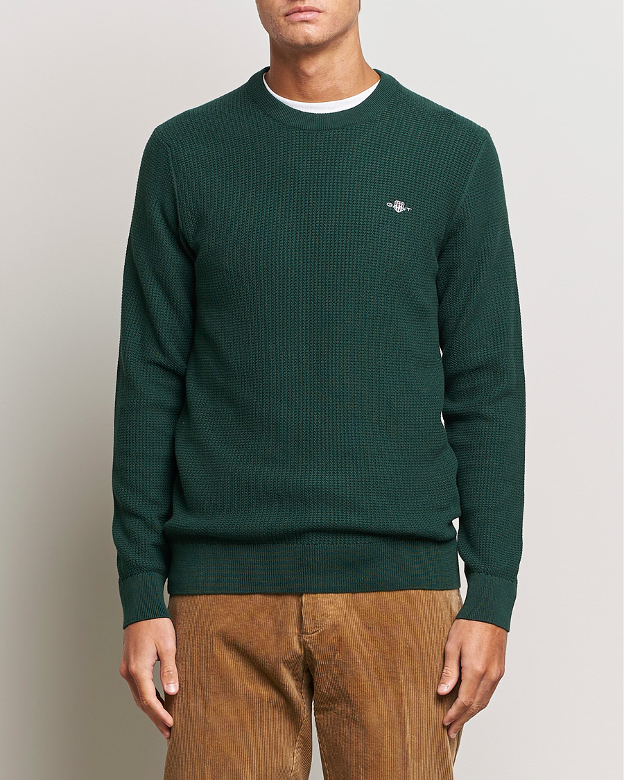 Herre | Trøjer | GANT | Cotton Micro Textured Crew Neck Tartan Green