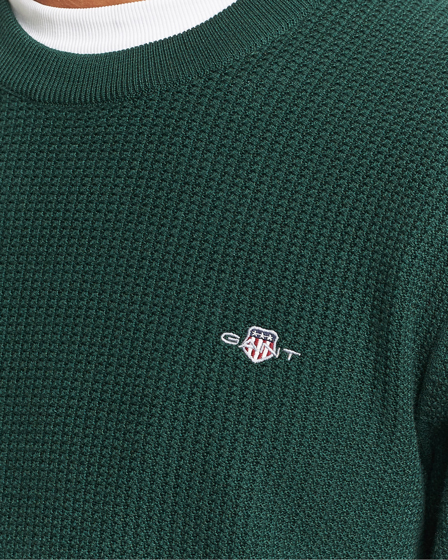 Herre | Trøjer | GANT | Cotton Micro Textured Crew Neck Tartan Green
