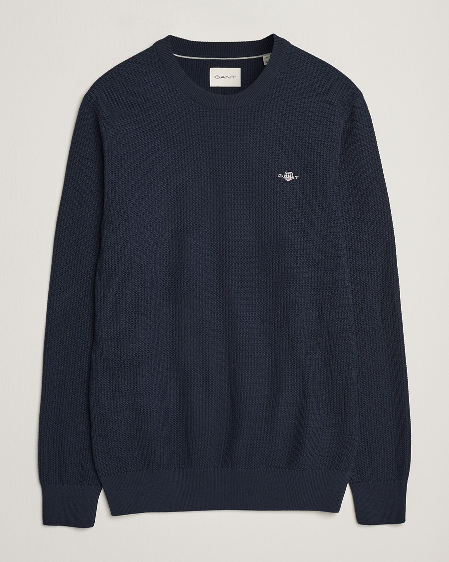 Herre | Trøjer | GANT | Cotton Micro Textured Crew Neck Evening Blue
