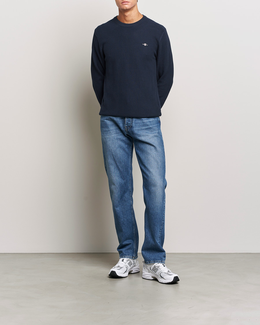 Herre | Trøjer | GANT | Cotton Micro Textured Crew Neck Evening Blue