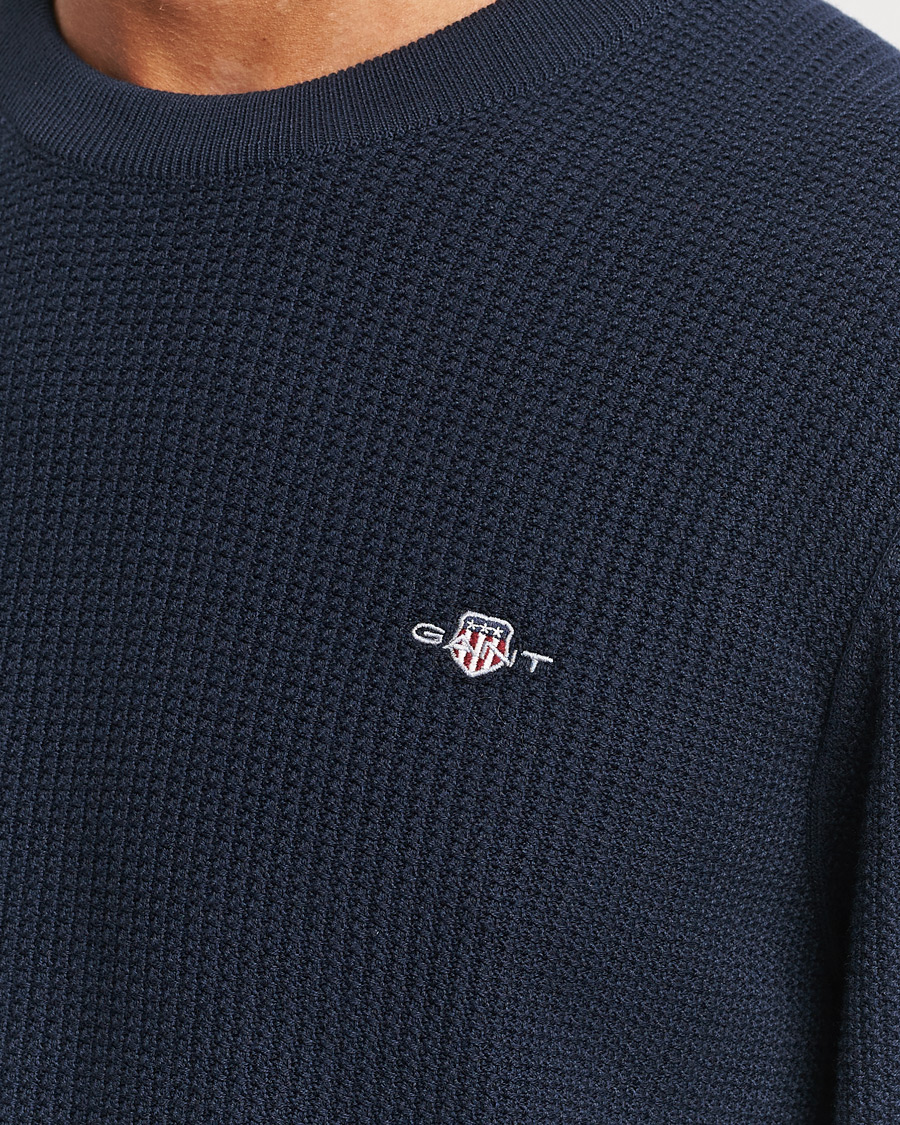 Herre | Trøjer | GANT | Cotton Micro Textured Crew Neck Evening Blue