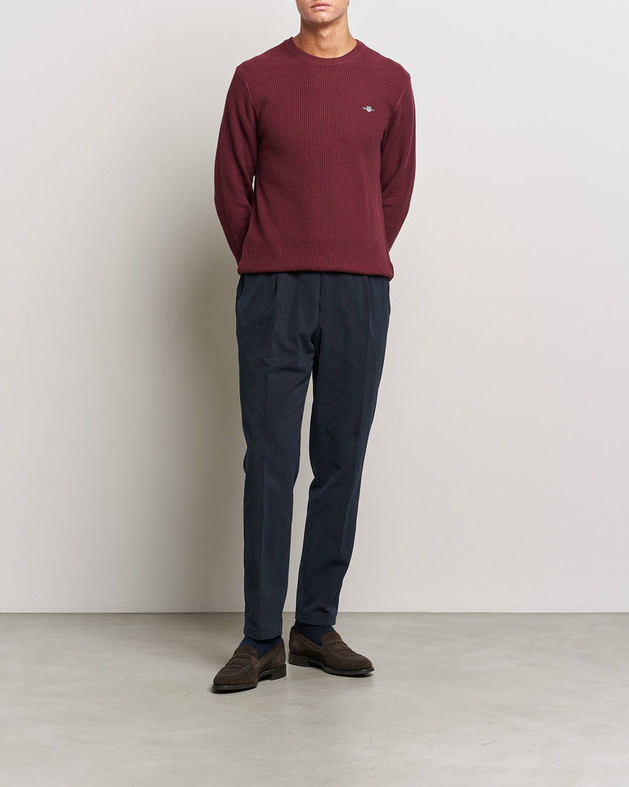 Herre | Trøjer | GANT | Cotton Micro Textured Crew Neck Red Shadow