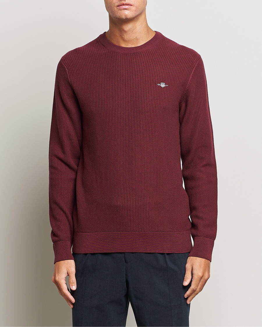Herre | Trøjer | GANT | Cotton Micro Textured Crew Neck Red Shadow