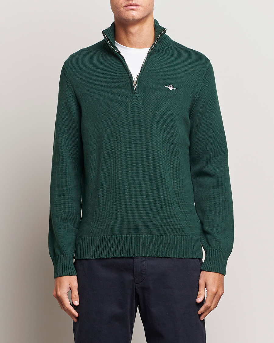 Herre | GANT | GANT | Cotton Half Zip Tartan Green