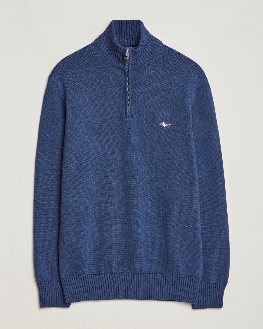 Herre | Trøjer | GANT | Cotton Half Zip Marine Melange