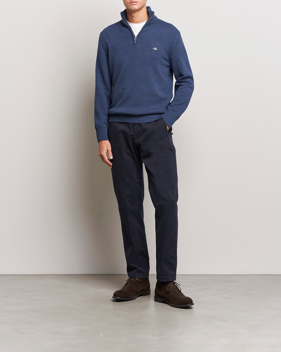 Herre | Trøjer | GANT | Cotton Half Zip Marine Melange