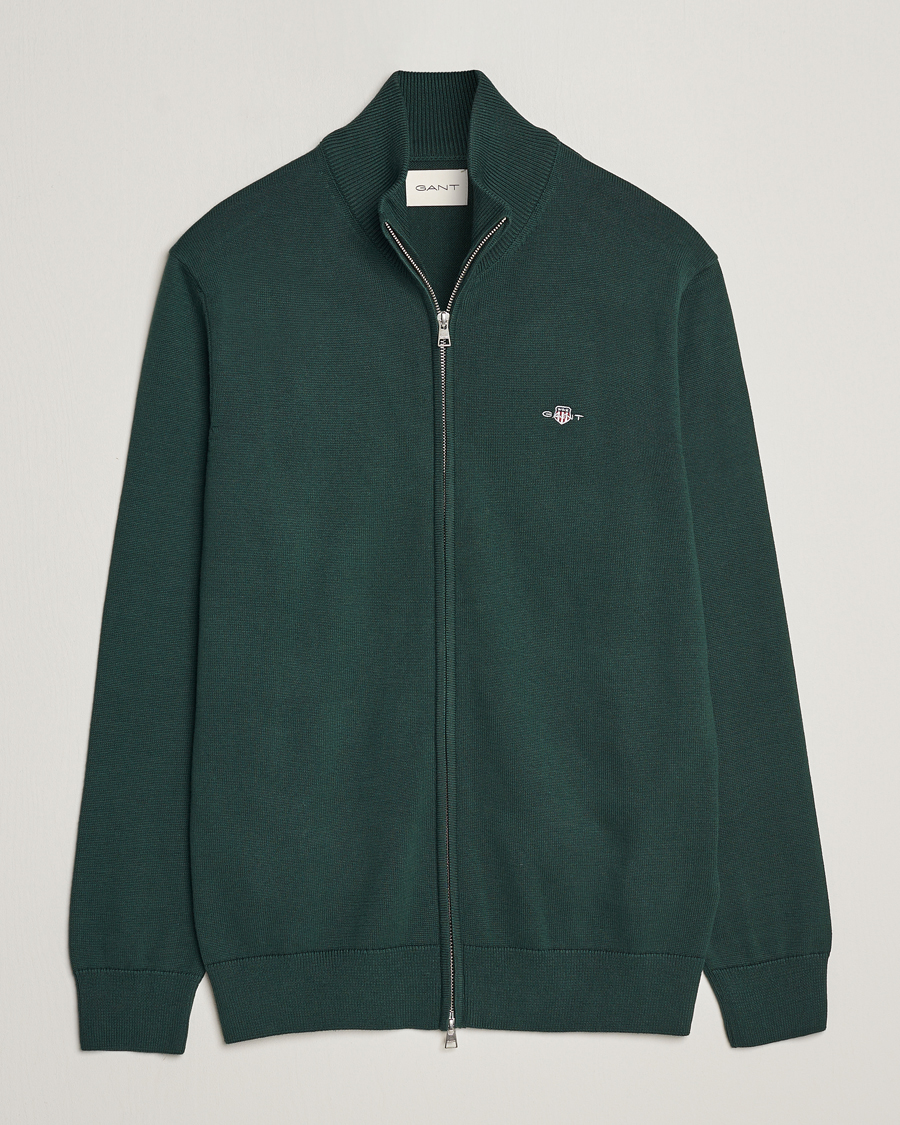 Herre | Trøjer | GANT | Cotton Full Zip Tartan Green
