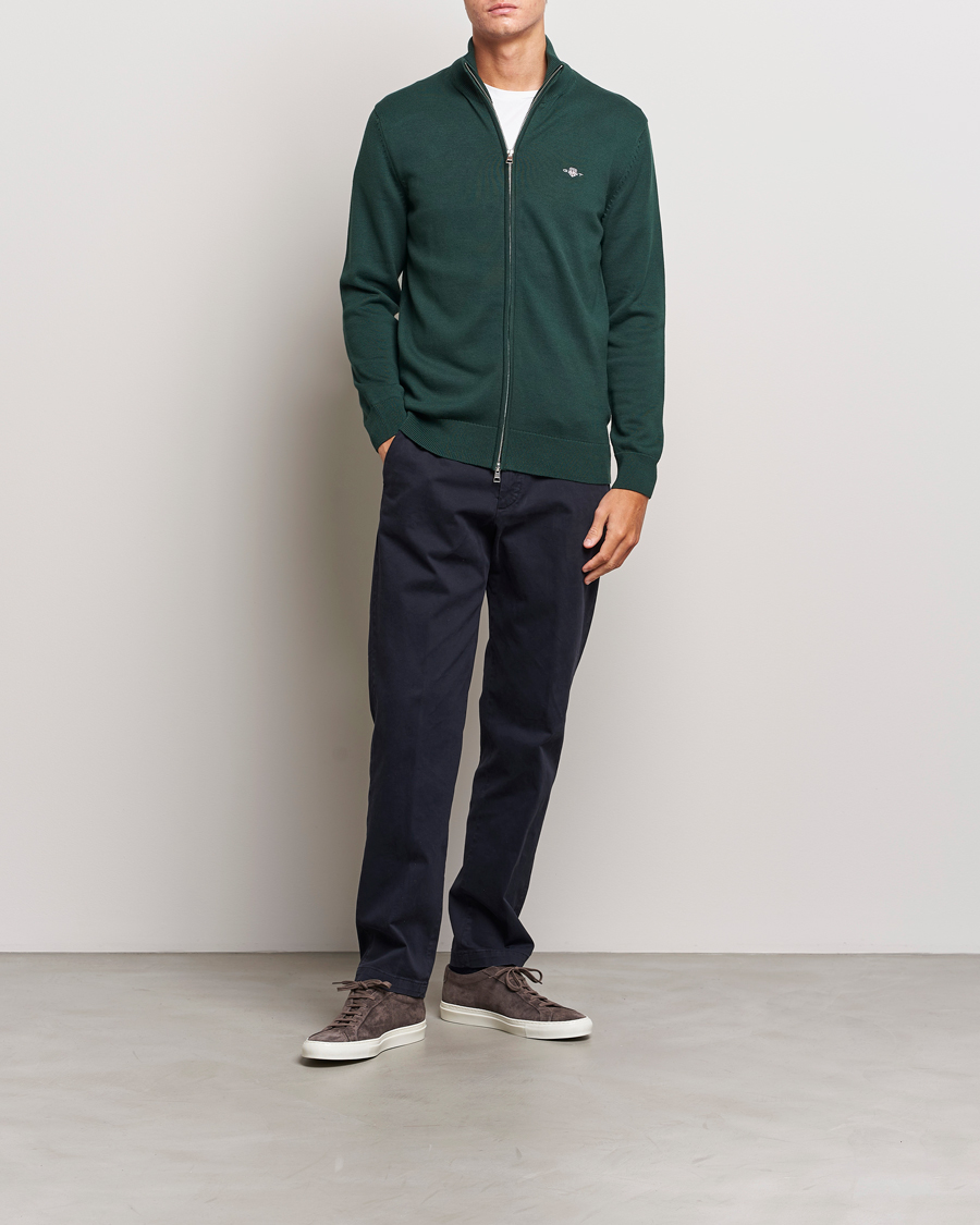 Herre | Trøjer | GANT | Cotton Full Zip Tartan Green