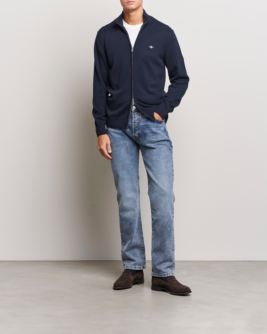 Herre | Trøjer | GANT | Cotton Full Zip Cardigan Evening Blue