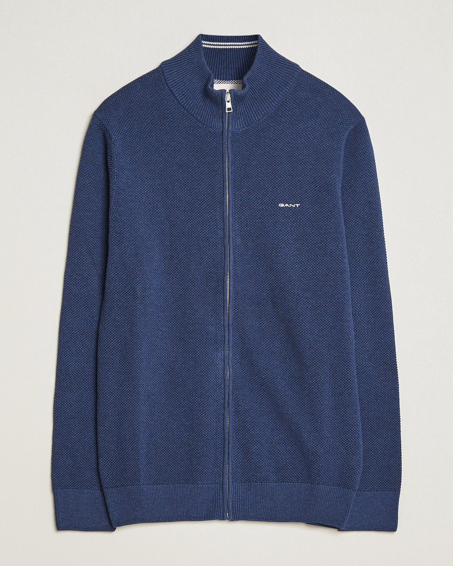 Herre | Trøjer | GANT | Cotton Pique Full Zip Marine Melange