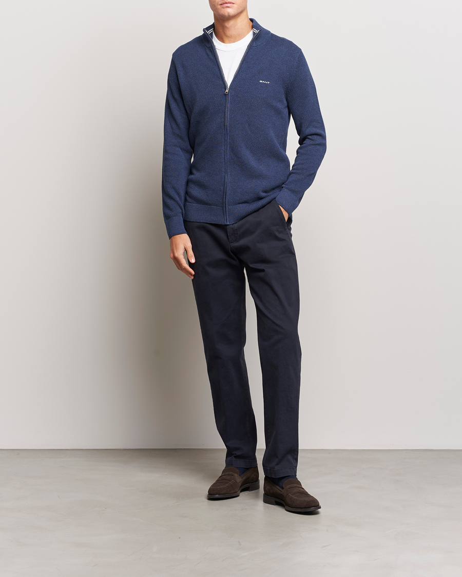 Herre | Trøjer | GANT | Cotton Pique Full Zip Marine Melange