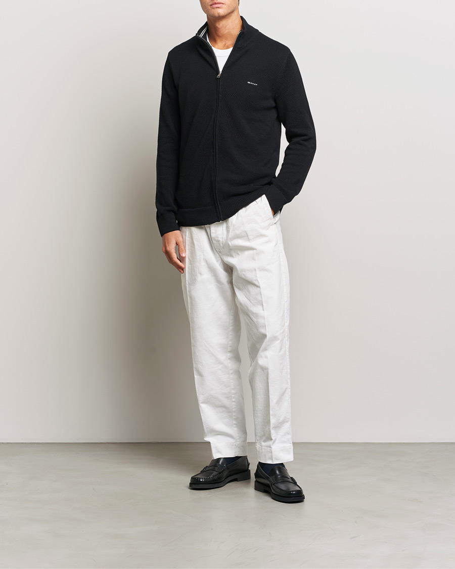 Herre | Trøjer | GANT | Cotton Pique Full-Zip Sweater Black