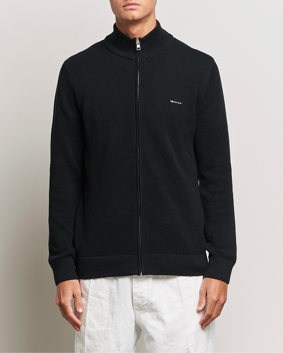 Men |  | GANT | Cotton Pique Full-Zip Sweater Black