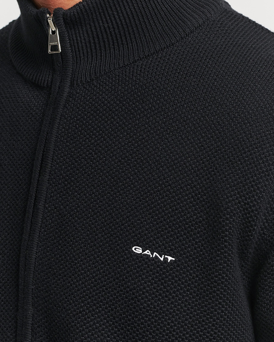 Herre | Trøjer | GANT | Cotton Pique Full-Zip Sweater Black
