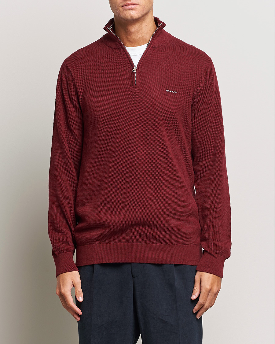Herre | Trøjer | GANT | Cotton Pique Half Zip Plumped Red