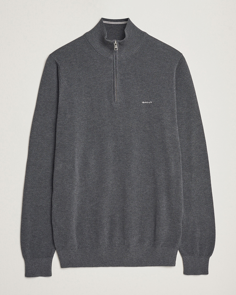 Herre | Trøjer | GANT | Cotton Pique Half Zip Antracite