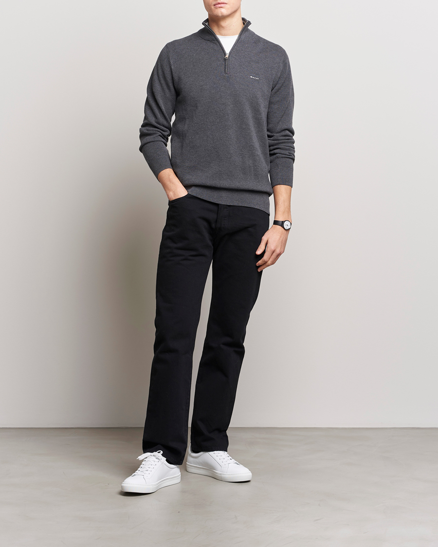 Herre | Trøjer | GANT | Cotton Pique Half Zip Antracite