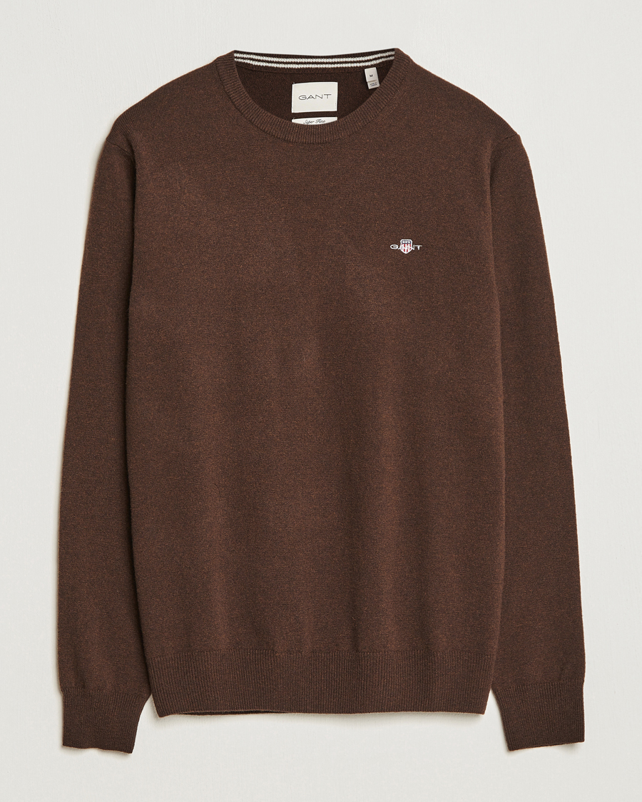 Forbindelse Sult lighed GANT Lambswool Crew Neck Pullover Dark Brown Melange - CareOfCarl.dk