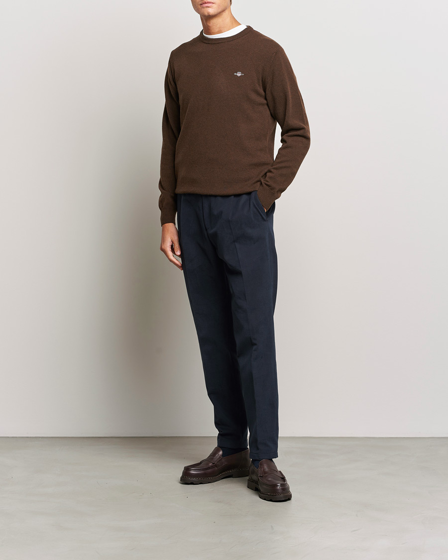 Herre | Trøjer | GANT | Lambswool Crew Neck Pullover Dark Brown Melange